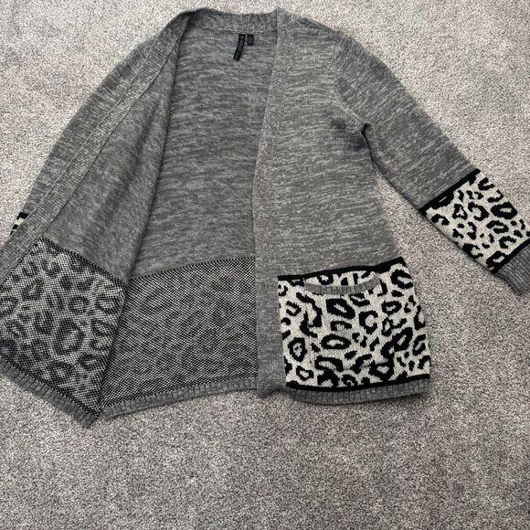 Allie & Rob Cardigan Sweater Womens Large Leopard Print Open Front Cozy Grandma - Picture 8 of 10